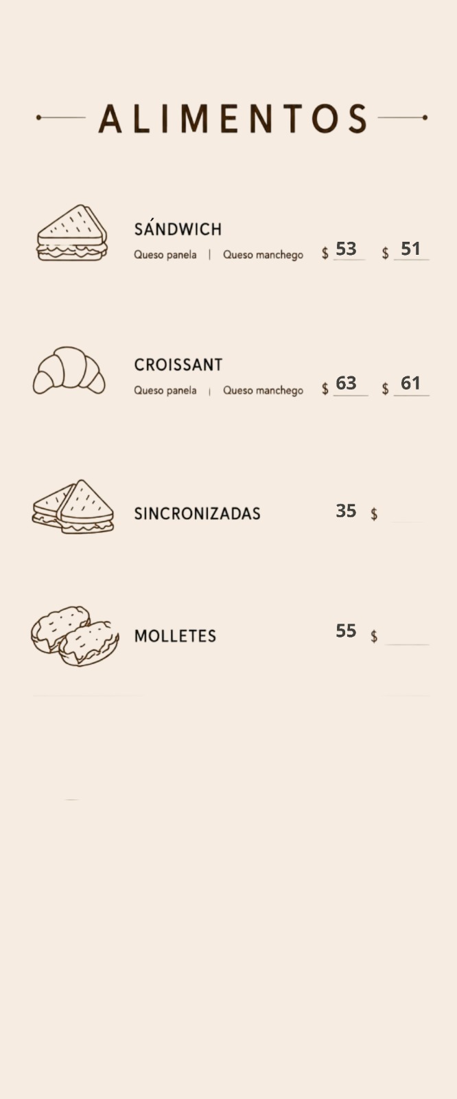 Menú de alimentos de Respiro Café